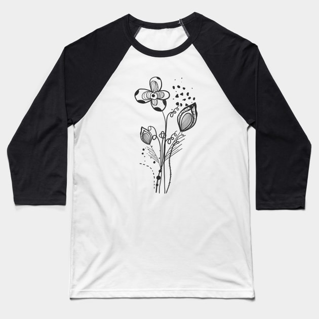 Summer time abstract black flowers Baseball T-Shirt by GULSENGUNEL